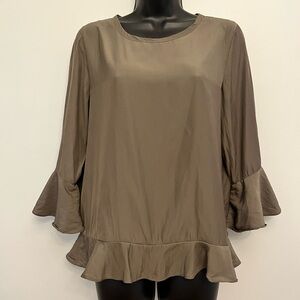 Soyaconcept  Minimalist Bell Sleeve Ruffled Blouse, Size Medium